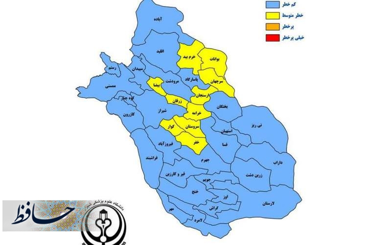 ۱۰ شهرستان فارس، همچنان در وضعیت زرد کرونایی
