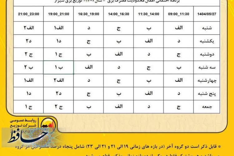 تغییر  جدول قطعی برنامه ریزی شده برق